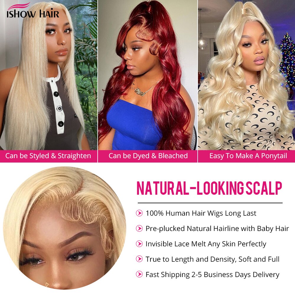613 Blonde Full Lace Human Hair Wigs Body Wave Blonde Lace Front Wig Human Hair 30 inch 13x6 HD Transparent Lace Frontal Wig