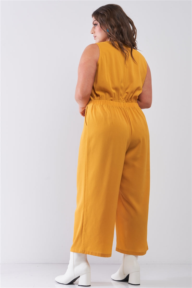 Plus Size Sleeveless V-neck Self-tie Front Detail Wide Leg Jumpsuit www.chishtismart.com