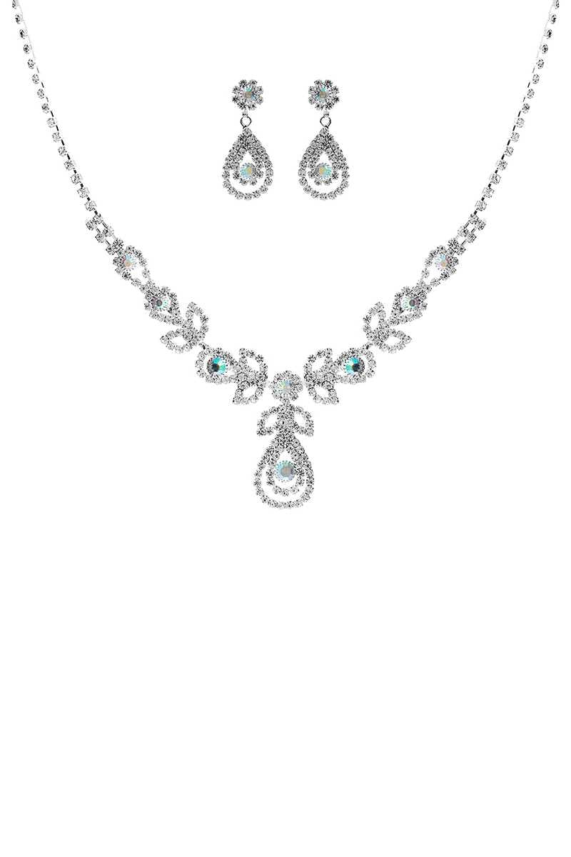 Raindrop Rhinestone Double Necklace And Earring Set