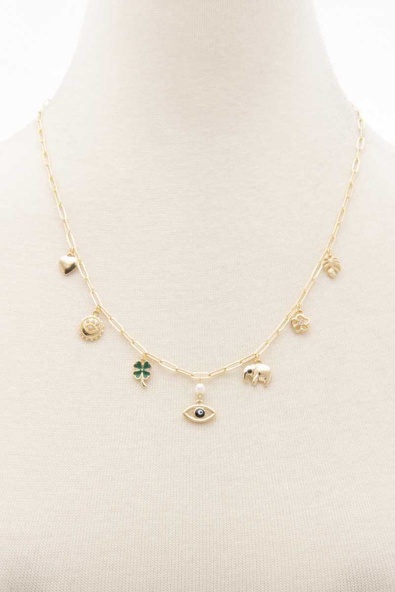 Eye Elephant Charm Oval Link Station Necklace