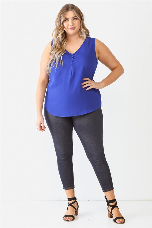 Plus Button Up Detail Sleeveless Top