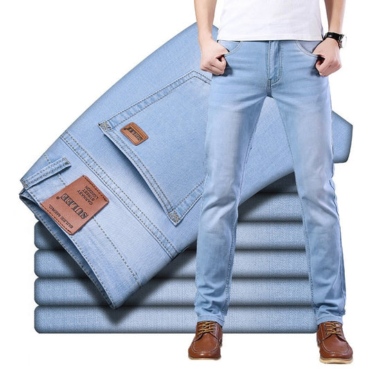 2021 Sulee Brand Top Classic Style Men Spring Summer Jeans Business Casual Light Blue Stretch Cotton Jeans Male Brand Trousers