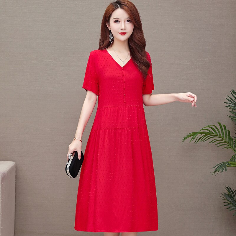 New Fashion Casual Style 2023 Summer Dresses For Women V-neck Cotton Robe Femme Vintage A-line Solid Dress Women Clothing