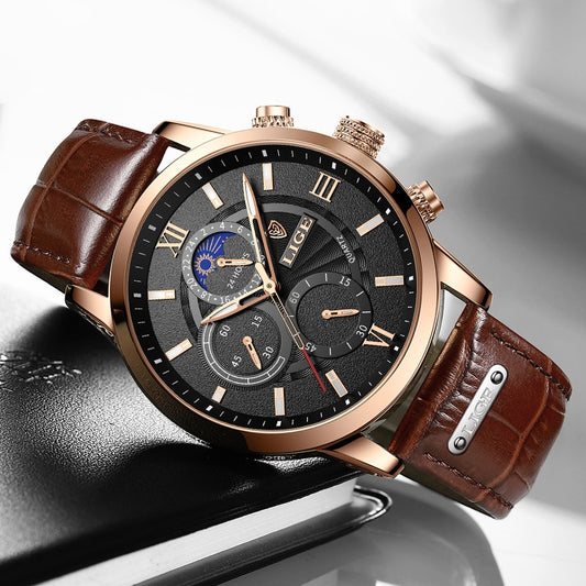 2022 LIGE Men's Watches Top Brand Luxury Men Wrist Watch Leather Quartz Watch Sports Waterproof Male Clock Relogio Masculino+Box