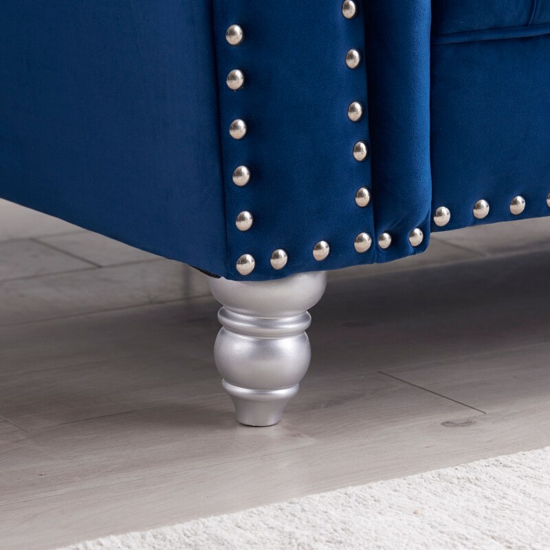 3 Piece Living Room Chesterfield Sofa Set, 3-Seater Sofa, Loveseat and Sofa Chair, with Button and Copper Nail on Arms and Back