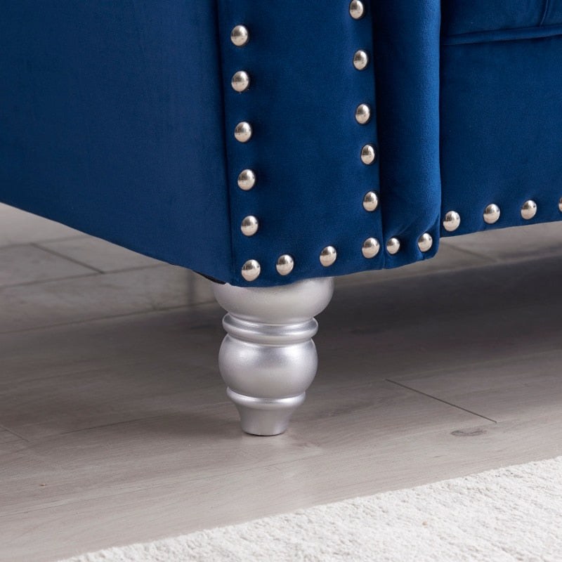 3 Piece Living Room Chesterfield Sofa Set, 3-Seater Sofa, Loveseat and Sofa Chair, with Button and Copper Nail on Arms and Back