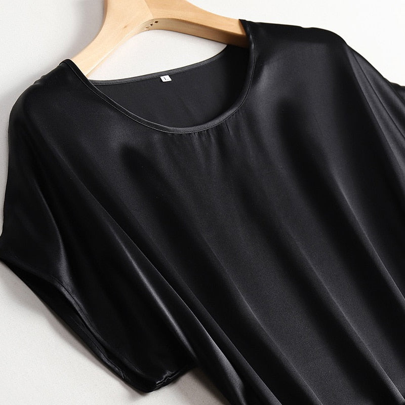 SuyaDream Woman Midi Dress 100%Silk Satin Solid Bat Sleeves Sashes Dresses 2022 Spring Summer Green Black Chic Dresses