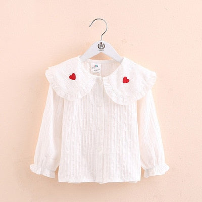 2022 Spring Autumn 2 3 4 6 10Years Toddler Kids Fashion Big Turn Down Collar Full Print Tops Baby Girls Long Sleeve Blouse Shirt