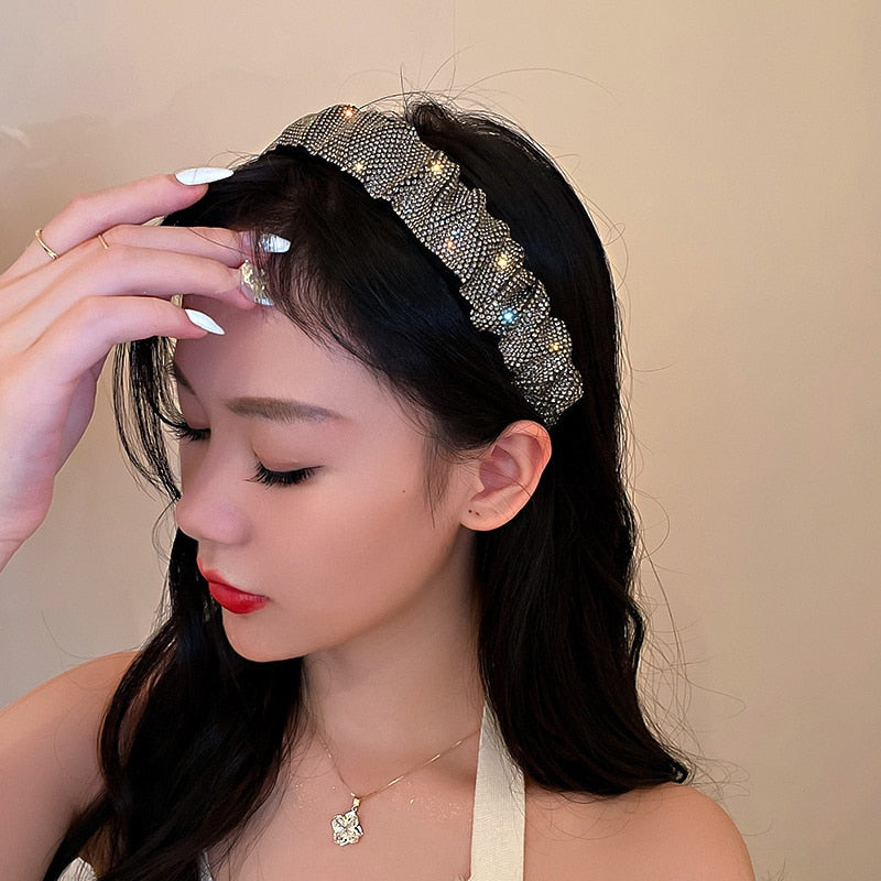 FYUAN Vintage White Black Rhinestone Hairbands for Women Velvet Headwear Hair Accessories Jewelry