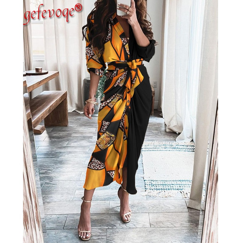 Striped Leopard Print Button Women's Dress Spring 2022 Elegantes Ankle Bandage Dress Half Sleeve Vintage Dress Shirt Beach Robe