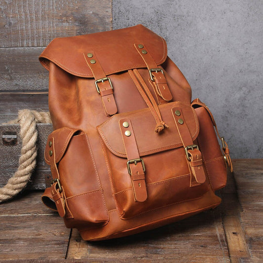 5 days arrival,Men's Vintage Full Grain Leather Backpack Large Capacity Genuine Leather Daypack Laptop Document Cowhide Backpack