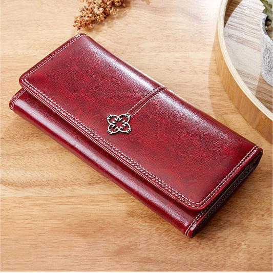 2022 New Women's Wallet Wax Oil Skin Wallet Money Bag Lady's purse Leather Bag Wallet Card Holder Portable