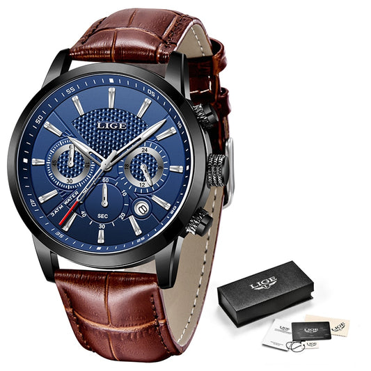 Watches Mens 2022 LIGE Top Brand Luxury Casual Leather Quartz Men's Watch Business Clock Male Sport Waterproof Date Chronograph