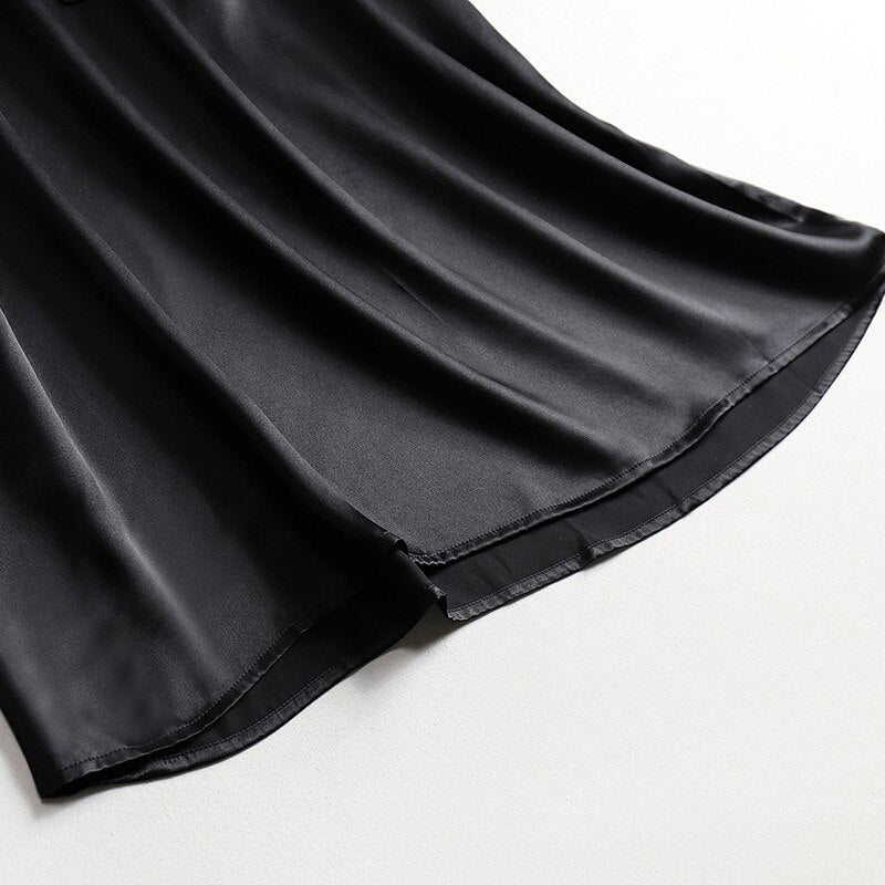 SuyaDream Woman Midi Dress 100%Silk Satin Solid Bat Sleeves Sashes Dresses 2022 Spring Summer Green Black Chic Dresses