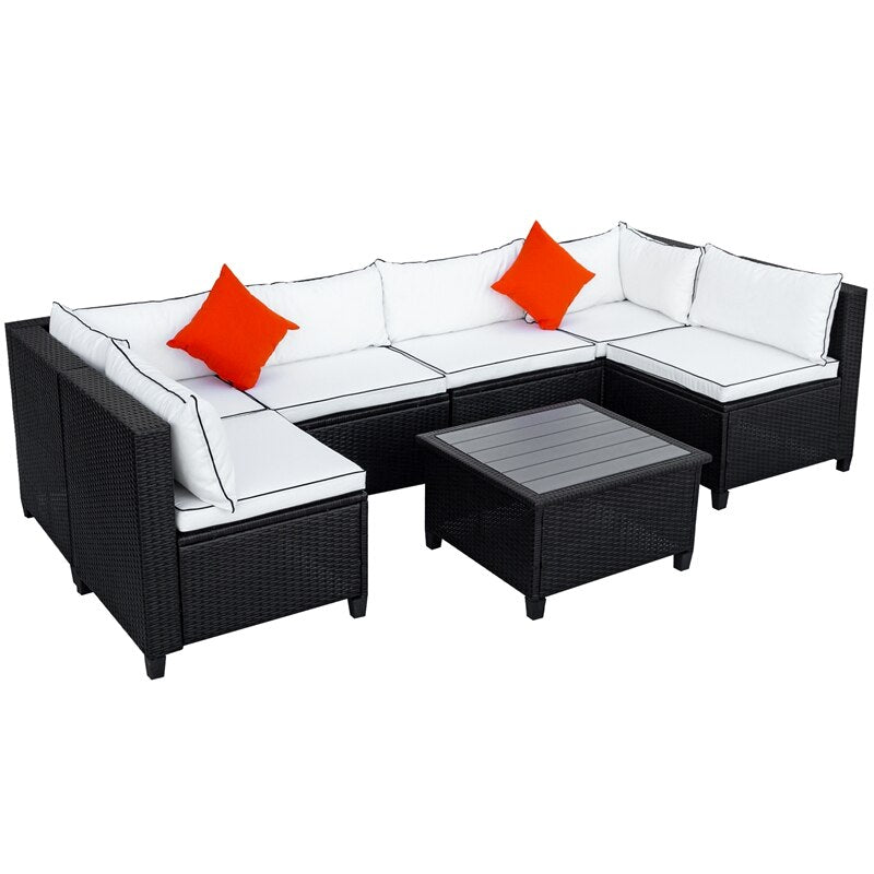 U-style Quality Rattan Wicker Patio Set, U-Shape Sectional With Cushions And Accent Pillows Outdoor Furniture Set