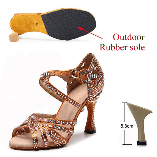 Latin Dance Shoes Ladies Salsa Tango Sneakers Training Dance Shoes High Heel Sandals Summer Square Dance Shoes Bronze Black