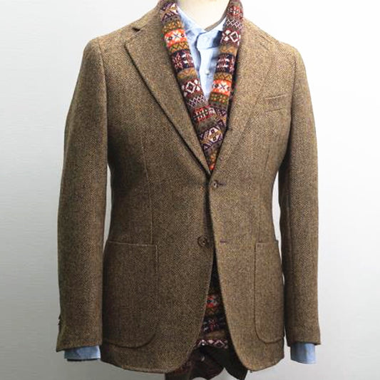 Men's Suit Blazer Brown One Piece Lapel Double Breasted Wool Formal Bussiness Jacket Prom Tuxedos Patterned Wedding Groomsmen