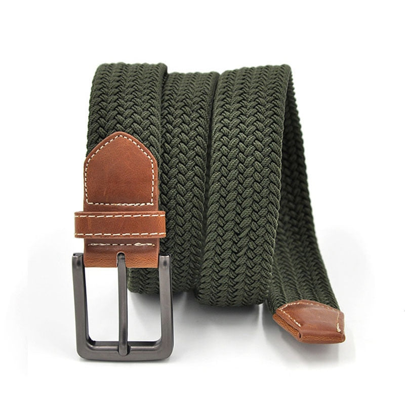 Green Longer Elastic Belts For Men Woven Braided Fabric Comfort Stretch Casual Belts 1-3/8" Wide Hot Metal Stretch 160 cm Belt
