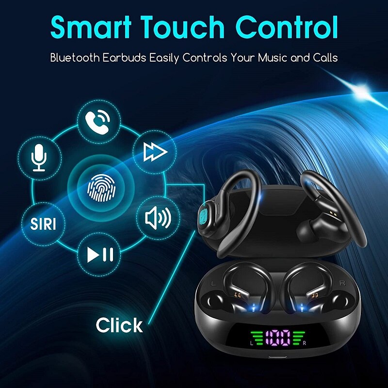Bluetooth Wireless Headphones with Mic Sports Waterproof TWS Bluetooth Earphones Touch Control Wireless Headsets Earbuds Phone