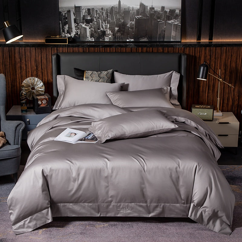 White Grey Hotel Quality Silky Soft Egyptian Cotton Bedding set Queen King Size 4/6Pcs(1 Duvet Cover 1Bed Sheet Pillow Shams)
