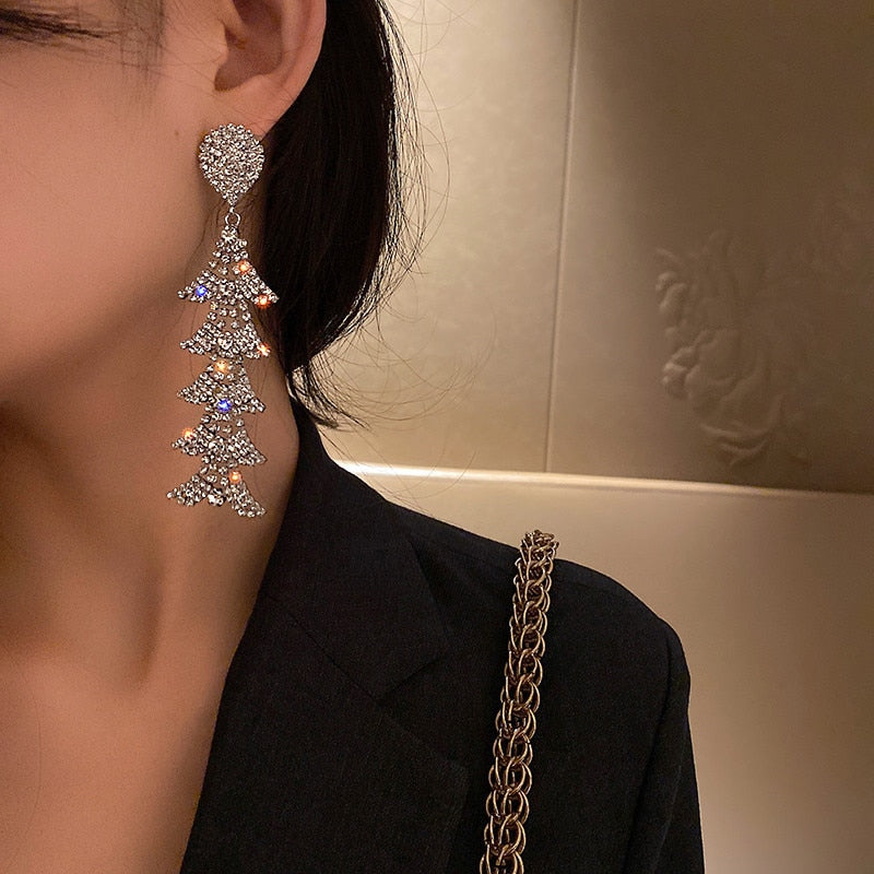 FYUAN Geometric Water Drop Crystal Earrings for Women Bijoux Long Tassel Rhinestone Dangle Earrings Statement Jewelry