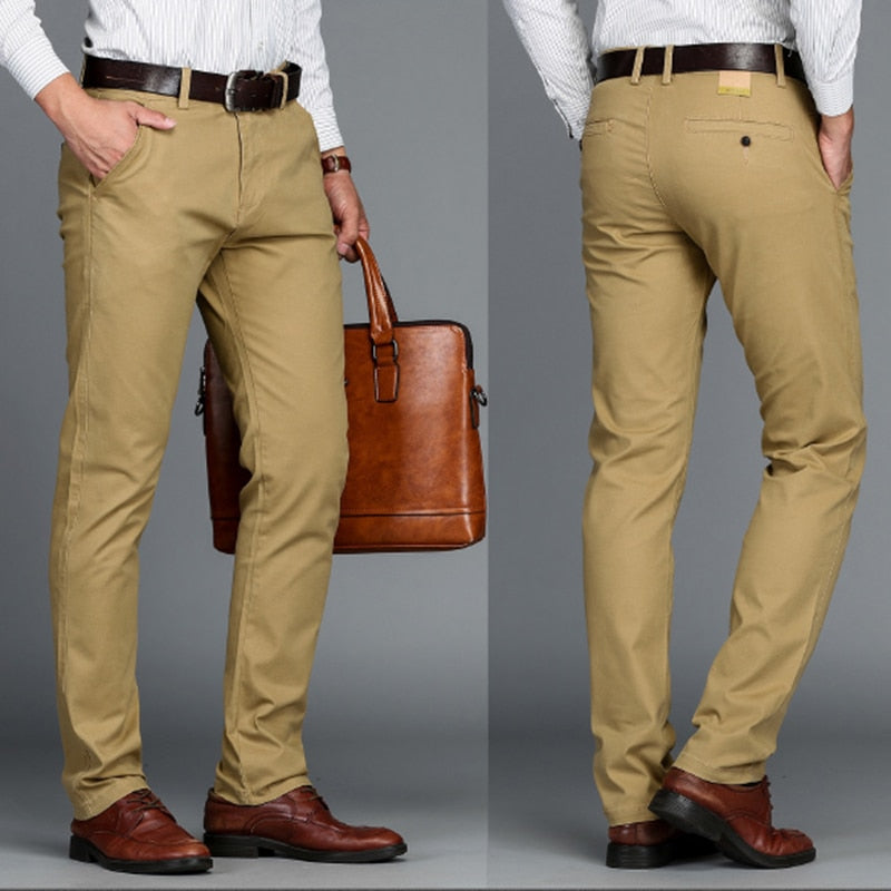Mens Pants Cotton Casual Stretch male trousers man long Straight High Quality 4 color Plus size pant suit 42 44 46