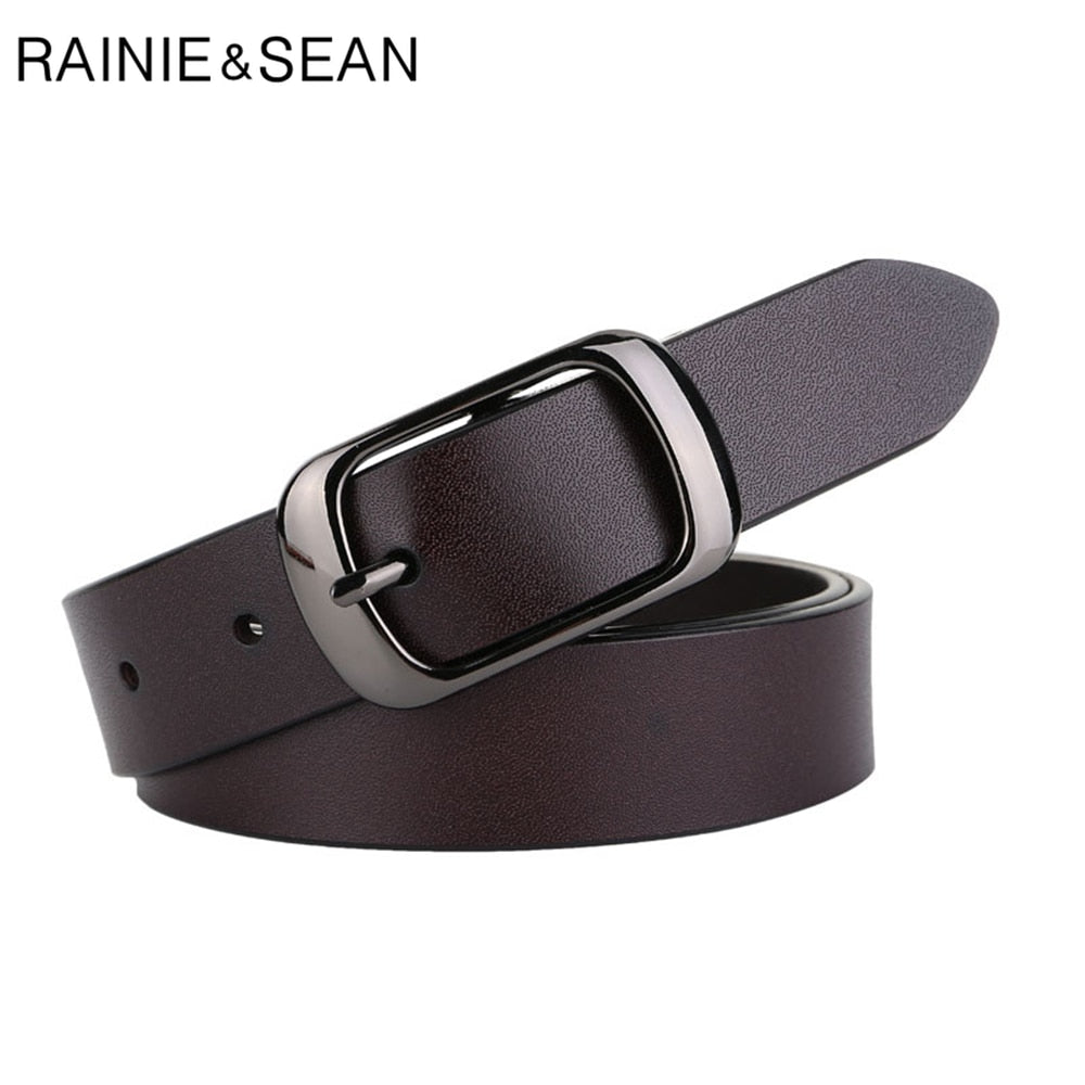 RAINIE SEAN White Belt Women Cowskin Genuine Leather Women Belt High Quality Brand Buckle Ladies Belts for Jeans 110cm