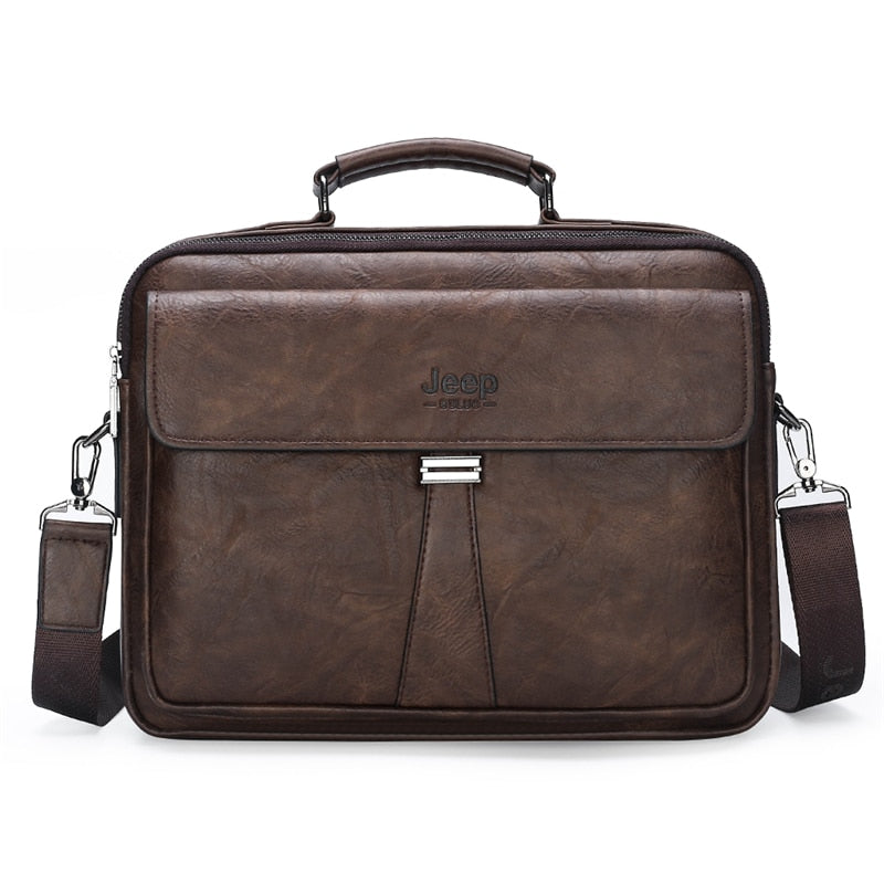 JEEP BULUO Men's Business Briefcase Laptop Bag Waterproof Split Leather Men Computers Handbags Man Shoulder Travel Bags