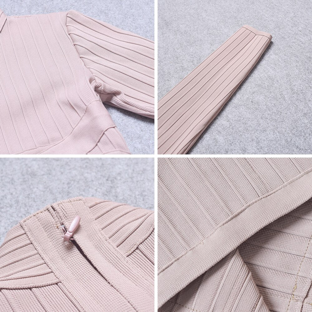 BEAUKEY Red HL Bandage Dress 2020 Nude Turtleneck Long Sleeve Dress High Quality Ribbed Womens Midi Bodycon Dress Sexy Maxi XL