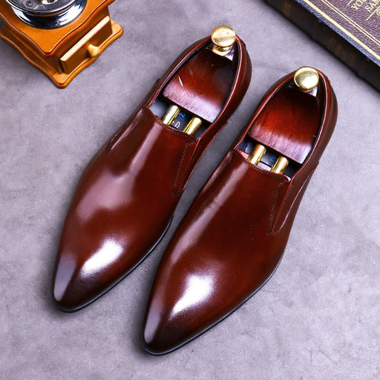Desai Top Layer Cowhide Shoes Men's Shoes Genuine Leather Business Dress Shoes Men British Pointed Toe Formal Slip-On Shoes