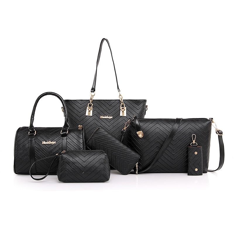 2021 New PU Leather Bag Fashion Shoulder Crossbody Bags for Women Handbags 6-piece Set Vintage Elegant Bolsa Feminina