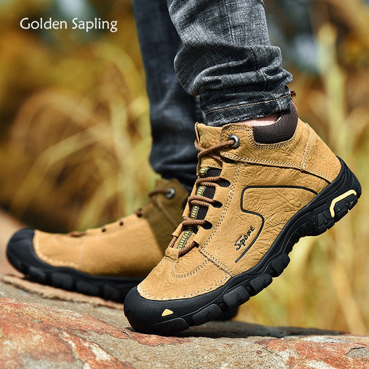 Golden Sapling Retro Men's Winter Boots Fashion Genuine Leather Casual Shoes Comfortable Mountain Trekking Boot Warm Plush Shoe