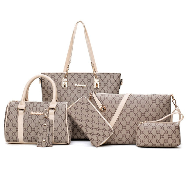 Women Handbag Leather Shoulder Bags Fashion Totes Female Purse Six-Piece Set Designer Brand Large Capacity Casual