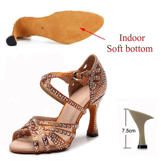 Latin Dance Shoes Ladies Salsa Tango Sneakers Training Dance Shoes High Heel Sandals Summer Square Dance Shoes Bronze Black