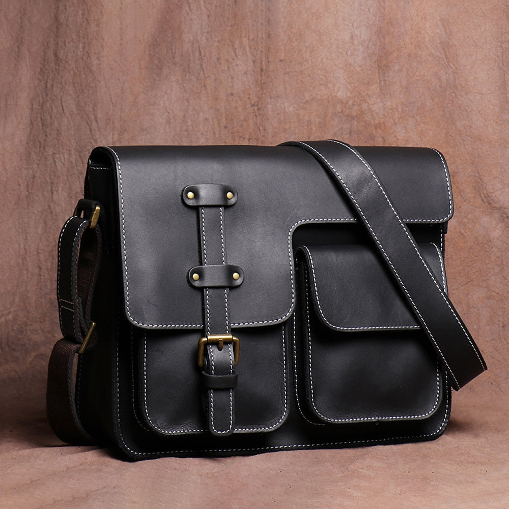 ZRCX Men's Vintage Crossbody Bag Genuine Leather Casual Shoulder Retro Messenger Hight Quality Bag ,For 12.9-Inch Laptop