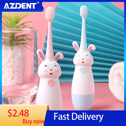 AZDENT Children Sonic Electric Toothbrush for 3-12 Ages Cartoon Pattern Kids with Soft Replacement Heads