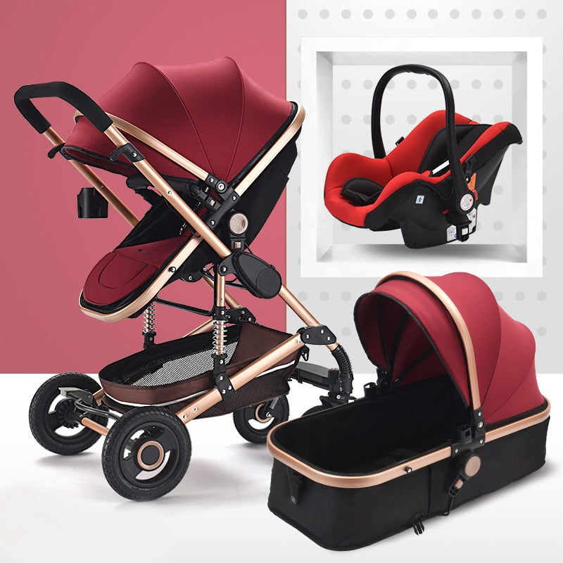 Multifunctional 3 in 1 Baby Stroller High Landscape Stroller Folding Carriage Gold Strollers Newborn Stroller Free Shipping