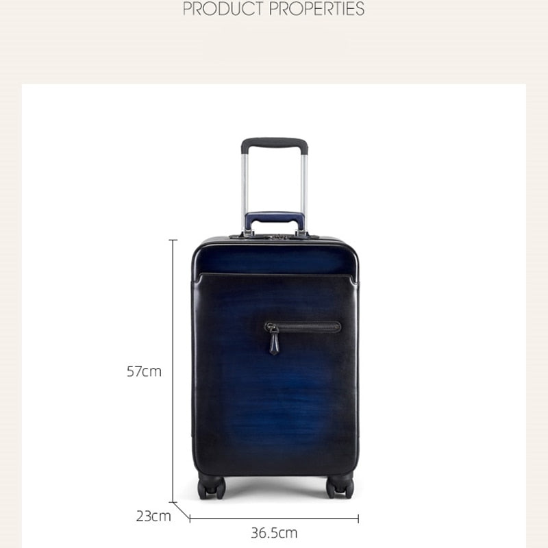 Italian Cowhide Leather Trolley Case Luxury Business Luggage 22" Genuine Leather Universal Wheel Password Boarding Soft Suitcase
