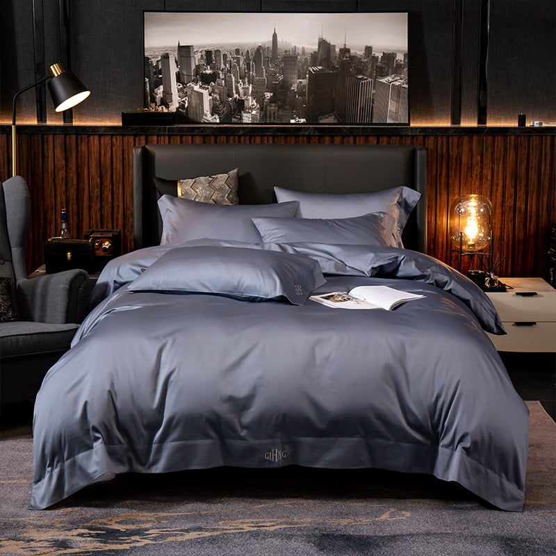 White Grey Hotel Quality Silky Soft Egyptian Cotton Bedding set Queen King Size 4/6Pcs(1 Duvet Cover 1Bed Sheet Pillow Shams)