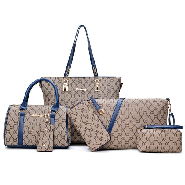 Women Handbag Leather Shoulder Bags Fashion Totes Female Purse Six-Piece Set Designer Brand Large Capacity Casual