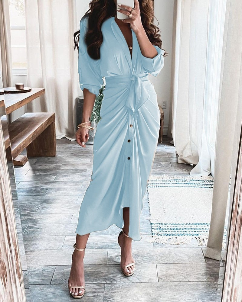 Striped Leopard Print Button Women's Dress Spring 2022 Elegantes Ankle Bandage Dress Half Sleeve Vintage Dress Shirt Beach Robe