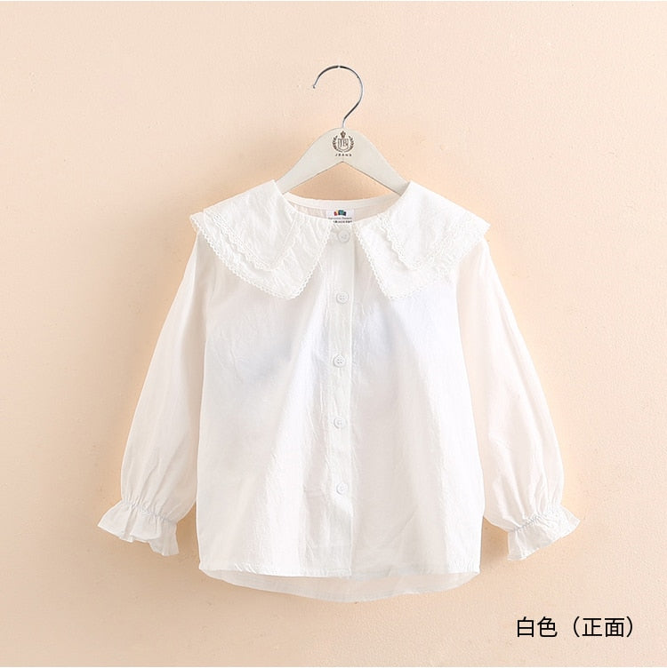 Children Clothing 2022 New Spring Autumn 2 3 4 6 8 10Years Child Turn-Down Neck Tops Kids Baby Girls Long Sleeve Blouse Shirt