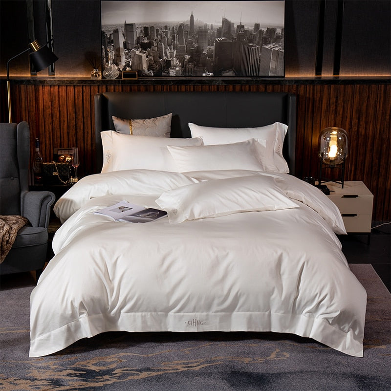 White Grey Hotel Quality Silky Soft Egyptian Cotton Bedding set Queen King Size 4/6Pcs(1 Duvet Cover 1Bed Sheet Pillow Shams)
