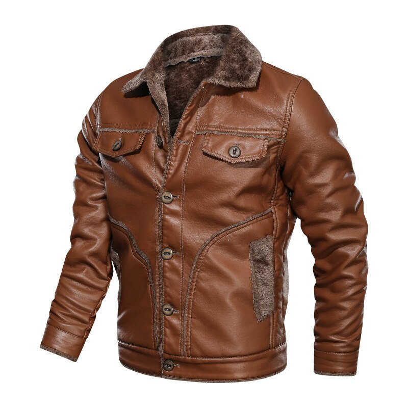 HIEXHSE Men Leather Jacket Winter Faux Leather Coat Parka Motorcycle Bike Bomber Jackets Male Fur Lining Coats 8XL Men's Cloting