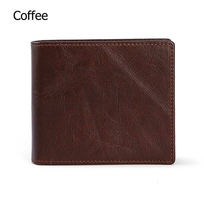 Men's Oil Wax Skin Wallet RFID Protection Man Vintage Cow Genuine Leather Wallet Male Handmade Billfold Coin Purse Short Wallet