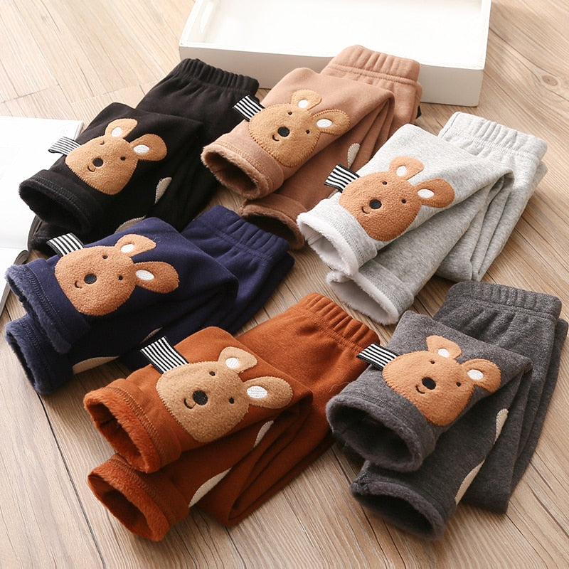 2022 Winter Warm 2 3 4 5 6 8 10 Years Children Cute Color Cartoon Patchwork Plus Velvet Thickening Leggings For Kids Baby Girls
