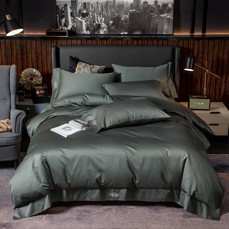 White Grey Hotel Quality Silky Soft Egyptian Cotton Bedding set Queen King Size 4/6Pcs(1 Duvet Cover 1Bed Sheet Pillow Shams)
