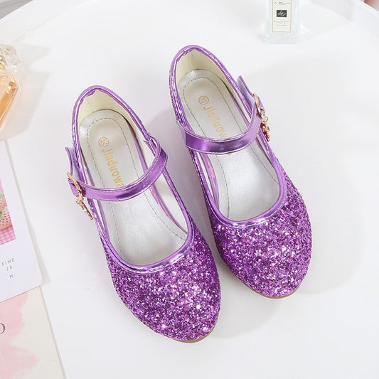 ULKNN Girls Purple High Heels For Kids Princess RED Leather Shoe Footwear Children's Party Wedding Shoes Round Toe 1-3CM