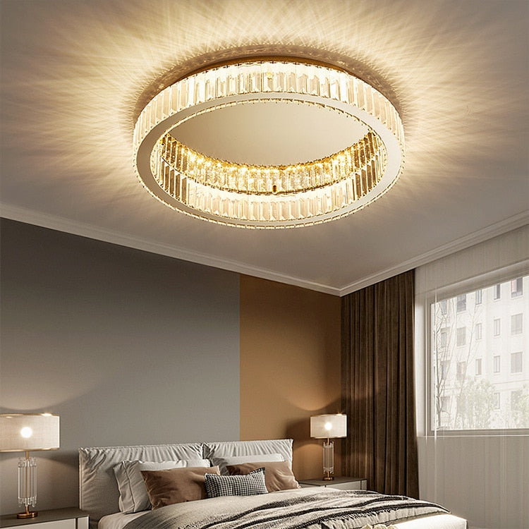 Modern Simple Crystal Circle Lamp Ceiling Chandelier Living Room Bedroom Study Decorative Led Indoor Lighting