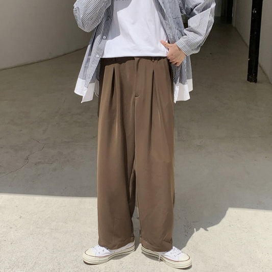 Spring Summer Wide-leg Pants Men's Fashion Black Brown Casual Pants Men Korean Loose Straight-leg Suit Pants Mens Dress Pants